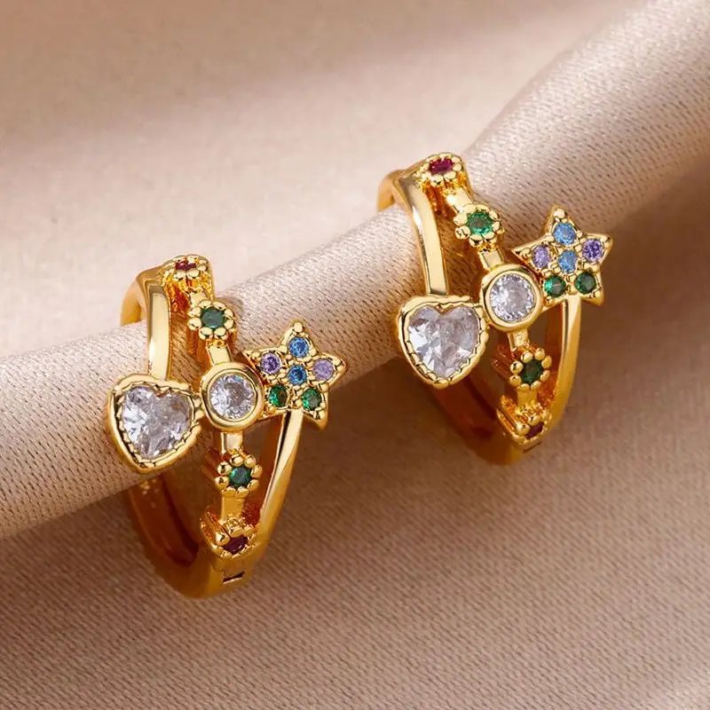 

Cute Heart Star Earrings for Women Gold Color Stainless Steel Earrings 2023 Trending Luxury Aesthetic Jewelry Gift aretes mujer