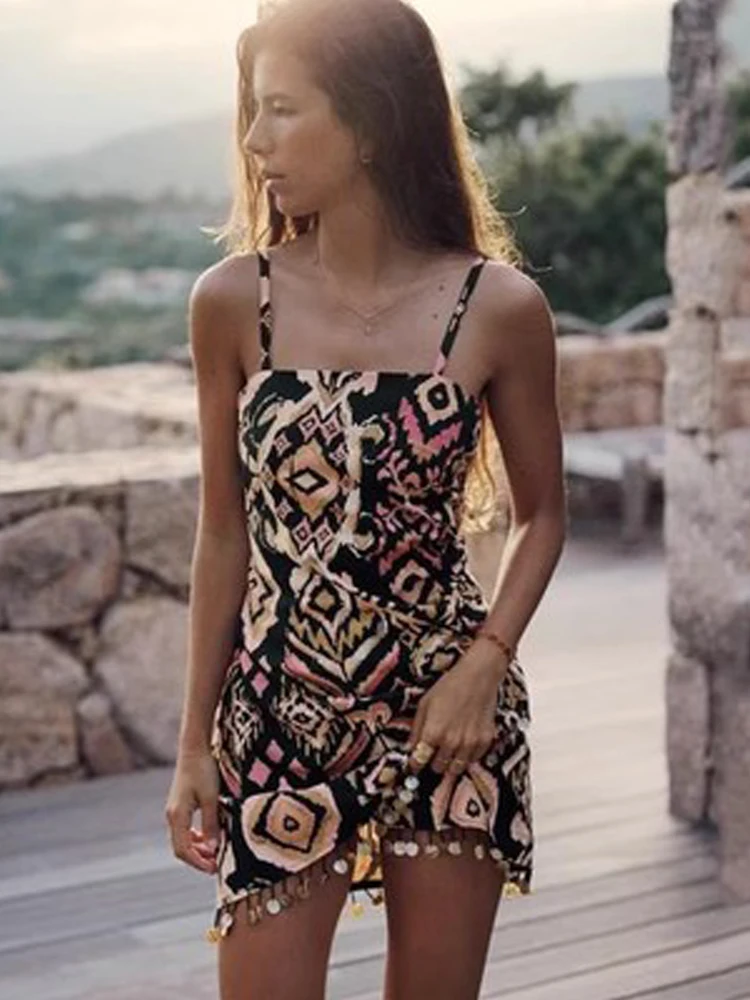 

PB&ZA new summer dress sexy dress trimmed printing mini fine condole female coin