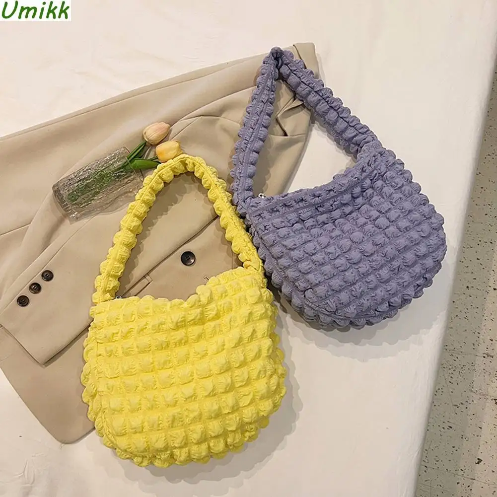 

2023 Korean Girls Purse New Pleated Underarm Bags Ladies Shoulder Bag Quilted Puff Totes Bag Bubble Hobo Bags Female Clutches