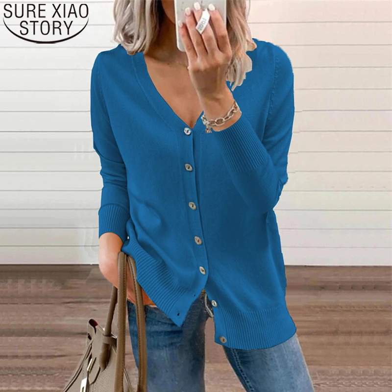 

Женский однотонный облегающий свитер, весенний кардиган с V-образным вырезом, повседневные женские осенние вязаные топы с длинным рукавом, ...