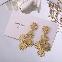 vintage metal hollow flower dangle drop earrings exaggerated simple trendy gold color earring for girls jewelry gift korean 2022