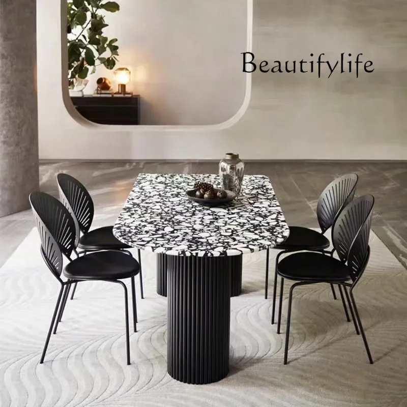 Обеденный стол F45 Black Peninsula из терраццо-мрамора, овальный, в римском стиле, с колоннами, из массива древесины (art.: 3920db083e243) - 3920db083e243