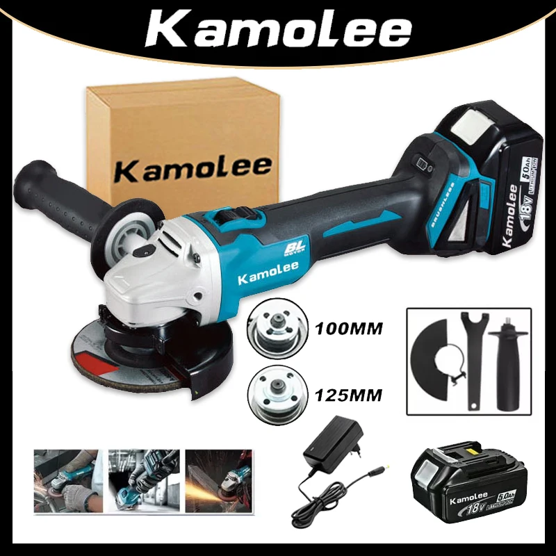 

Kamolee M14 125MM/100MM 18500RPM Brushless Cordless Angle Grinder 4 Speed Cutting Power Tools Compatible For Makita 18V Battery
