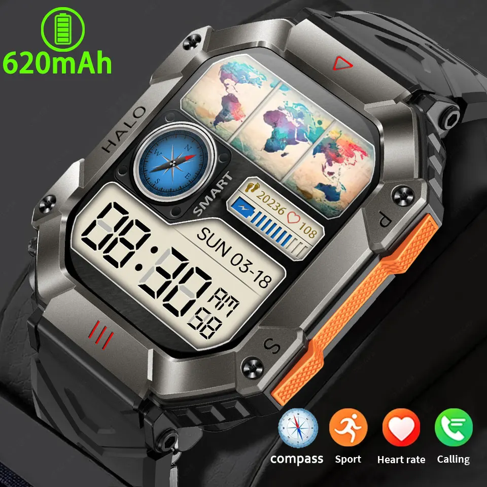 

New Military Smart Watch Men IP67 Waterproof 620mAh Battery Ultra Long Standby Compass Bluetooth Call Outdoor Sports Smartwatch