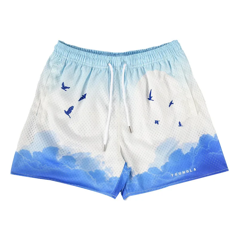 

YOUNGLA-pantalones cortos de malla para hombre y mujer, Shorts clásicos para gimnasio, baloncesto, entrenamiento, correr, transp