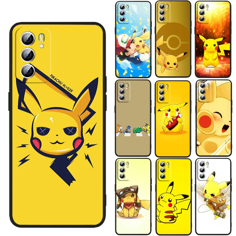 

Pikachu Animated Pokemon For OPPO Reno 7 6 5 4 3 SE Z F Pro Plus 4G 5G Black Phone Case Silicone Cover Shell Funda Capa