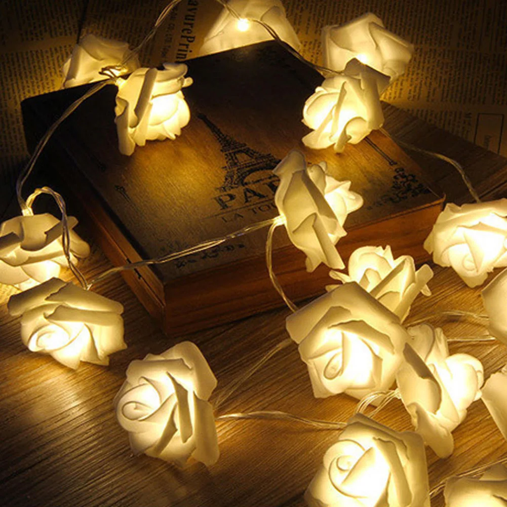 

5M 20 LED Garland Artificial Flower Bouquet String Lamps Foam Rose Fairy Lights For Valentine's Day Christmas Wedding Decoration