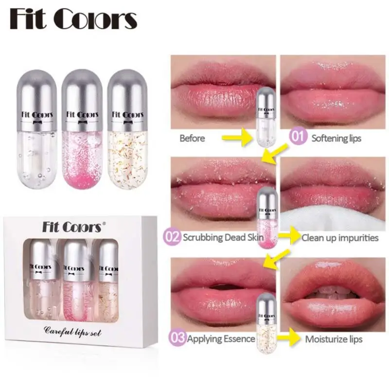 

3pcs Lip Care Set Transparent Moisturizing Scrub To Remove Dead Skin Maintenance Lip Oil Lip Honey Set Box Transparent Lip Gloss