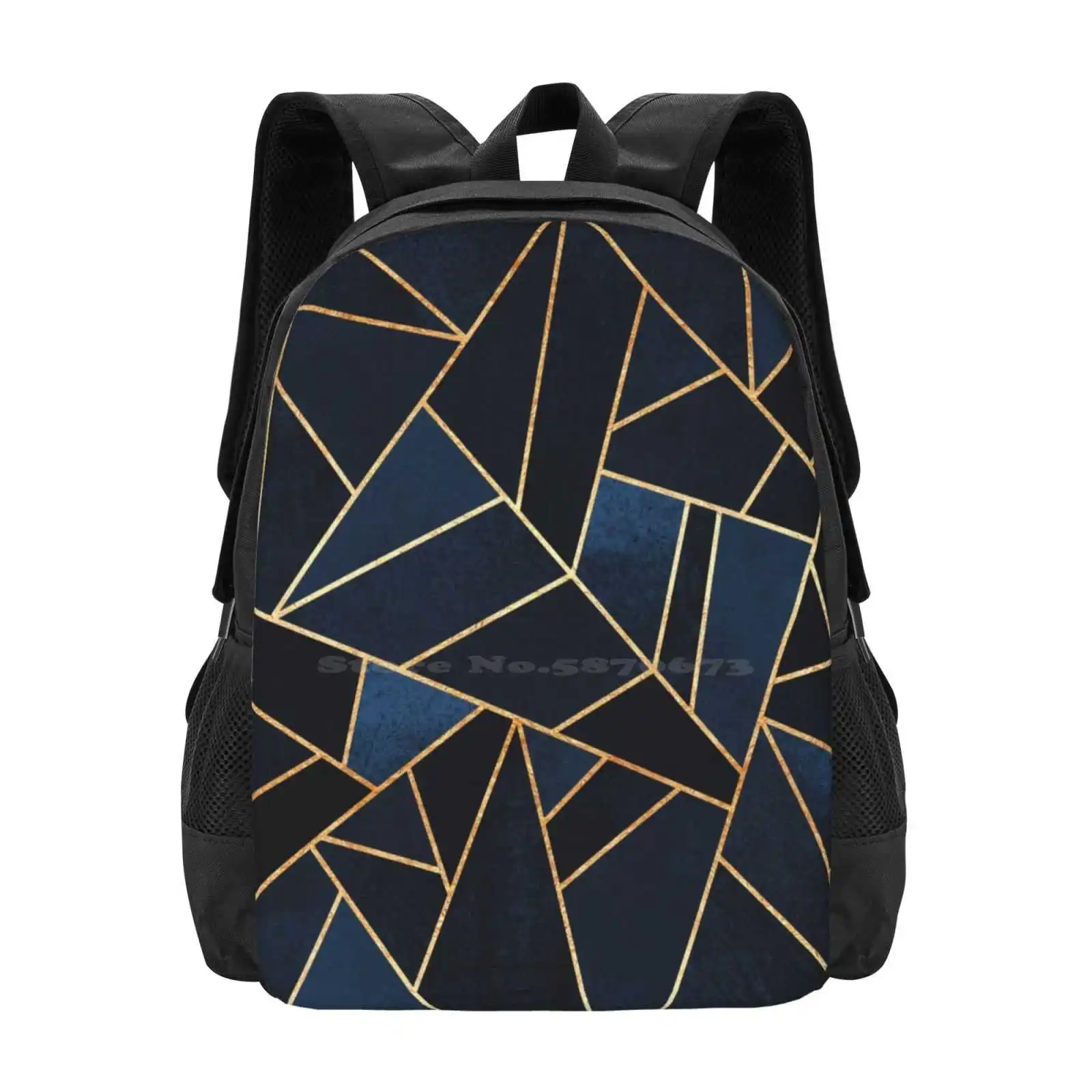 

Navy Stone Pattern Design Bag Student'S Backpack Graphic Abstract Geometry Geometric Blue Navy Gold Modern Lines Minimal Mosaic