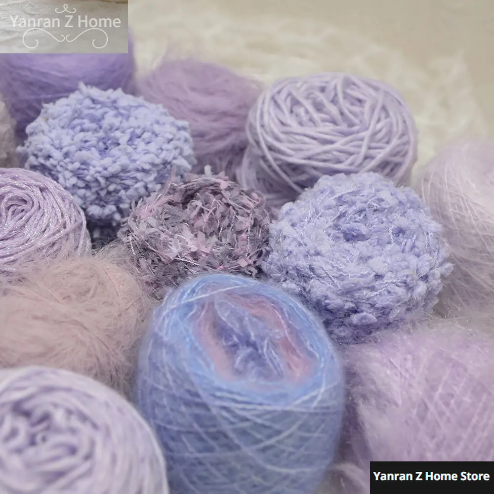 

Purple Single Strand Mohai Wool Yarn Hand Mixed Yarn DIY Woven Sweater Scarf Paper Mesh Belt Toothbrush Knitting Crochet Yarn