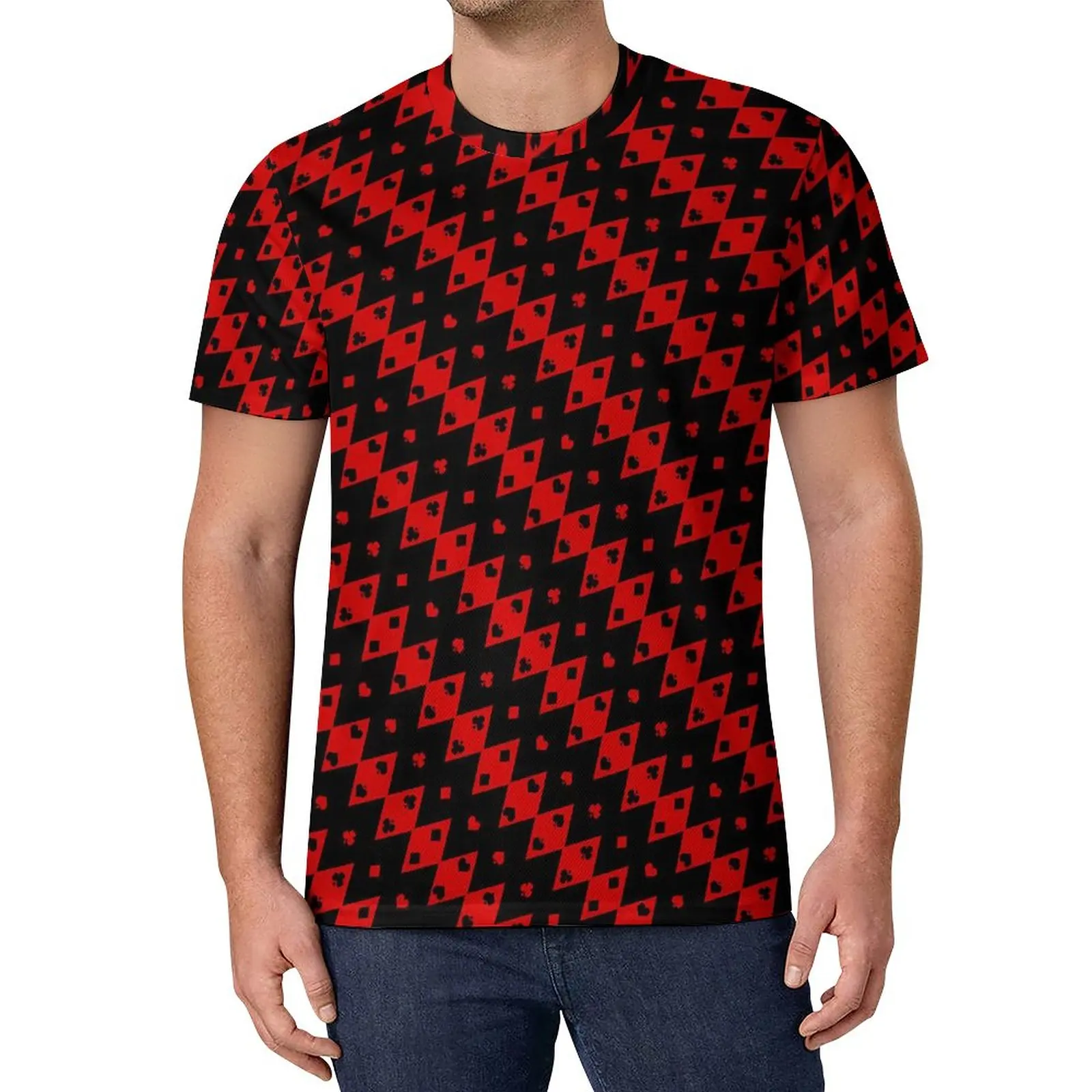 Playing Cards T Shirt Black and Red Shapes Hip Hop T Shirts Short Sleeves Custom Tshirt Essential Oversized Top Tees