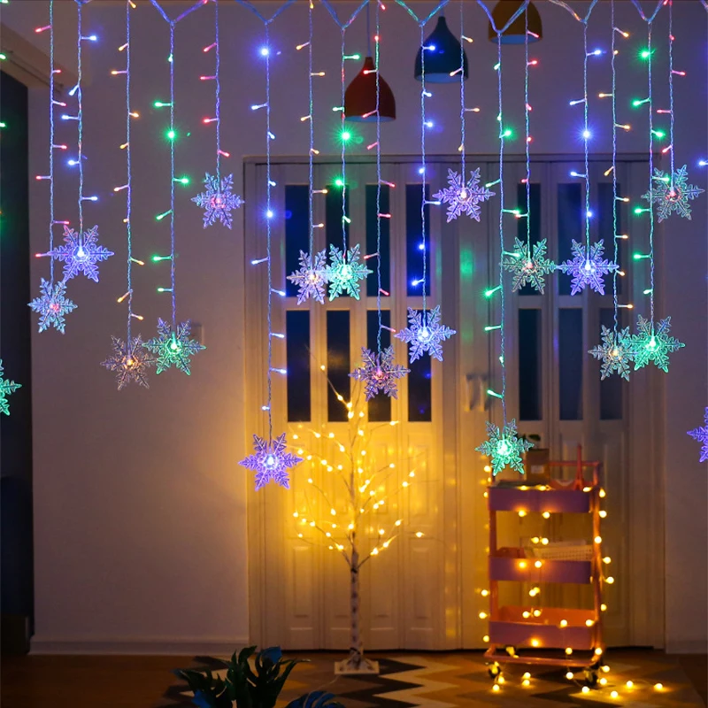 

3.5M Christmas Snowflake LED String lights Flashing Lights Curtain Light Waterproof Holiday Party Xmas Decoration Fairy Light