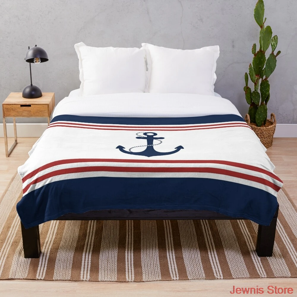 

Nautical Anchor Throw Blanket Plush Throw for Beds Sofa Soft Warm Sherpa Fleece Blankets For Child Boy Girl Kid Adults Gift