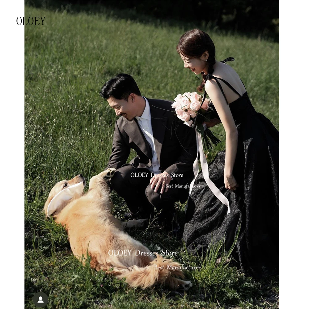 

Простые черные шелковые платья OLOEY из органзы в Корейском стиле для выпускного вечера с регулируемыми бретельками трапециевидные вечерние платья для свадебной вечеринки фотосессии