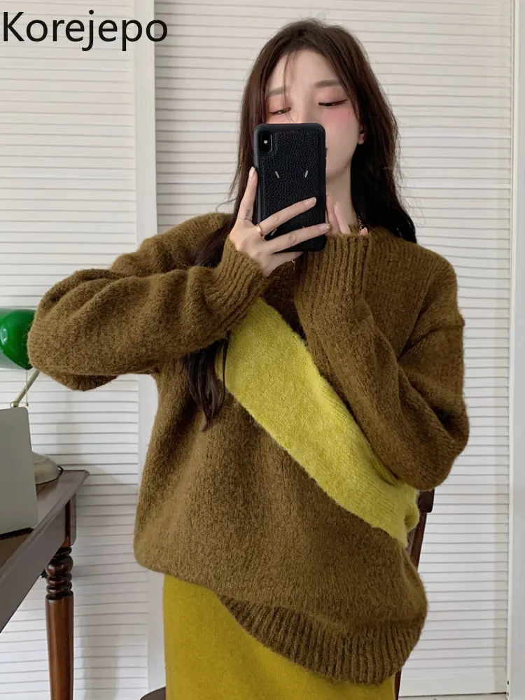

Korejepo Sweet Loose Round Neck Sweater Women Autumn Winter Versatile Sweaters Top 2022 New Design Casual Simple Pullover