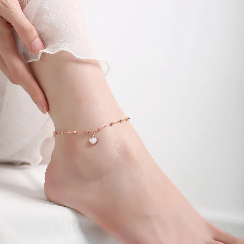 

Shining U 925 Sterling Silver Pearl Shell Anklet Fine Jewelry for Women Summer Gift