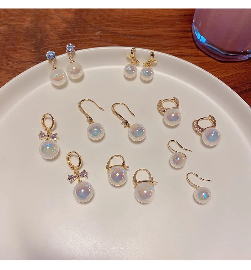 

S925 Needle Korea Design Stud Earrings Metal Geometric Circle Teardrop Simulated Pearl Earrings For Women Girl Gift