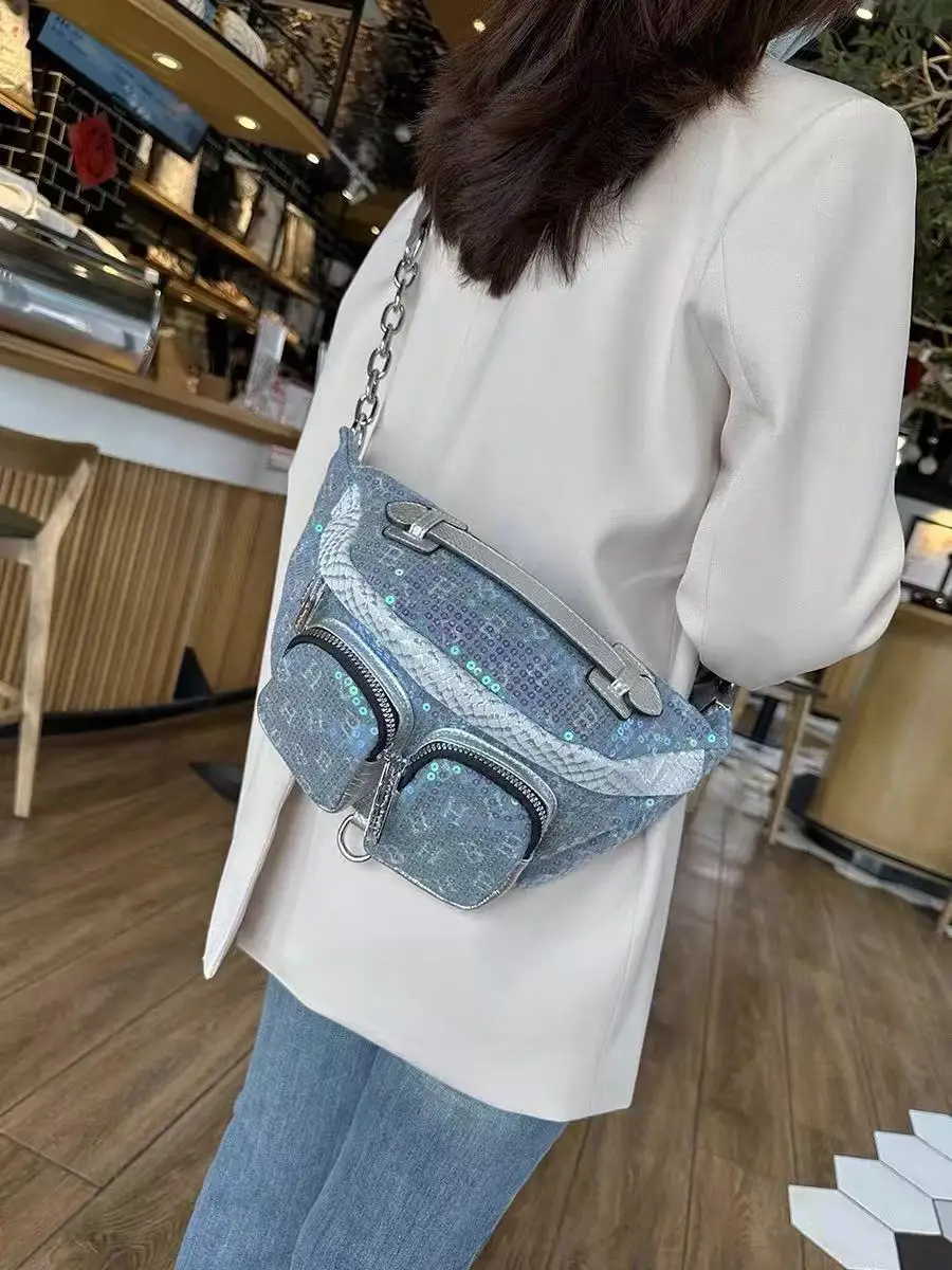 Высококачественная блестящая модная сумка-хобо с блестками большая