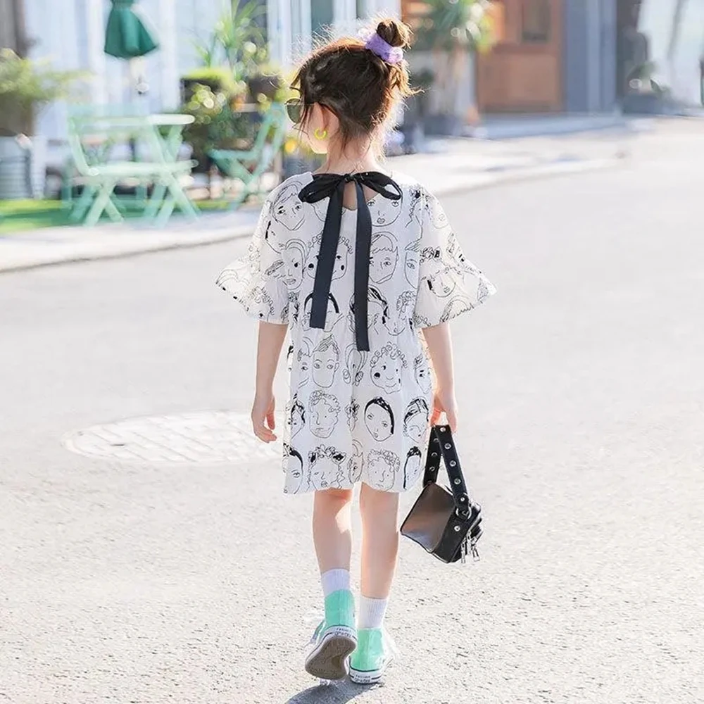 

Детское Хлопковое платье с коротким рукавом, на Возраст 4-14 лет