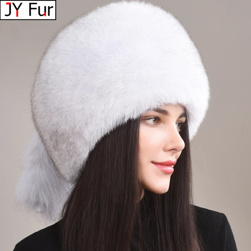 Winter women's hat Real Fox Fur Hats Headgear Russian Girls Raccoon Fur Beanies Cap 2023 New Fashion earflap Hat