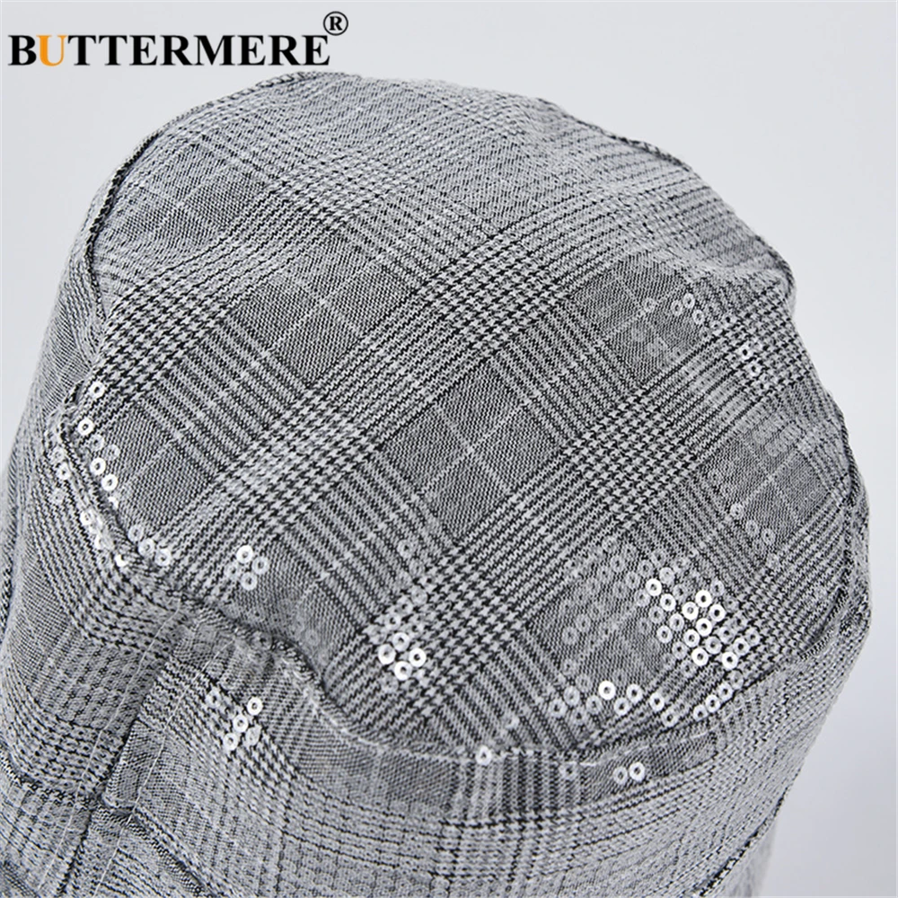 Женская винтажная складная шляпа BUTTERMERE Paillette серая с цепочкой и защитой от солнца