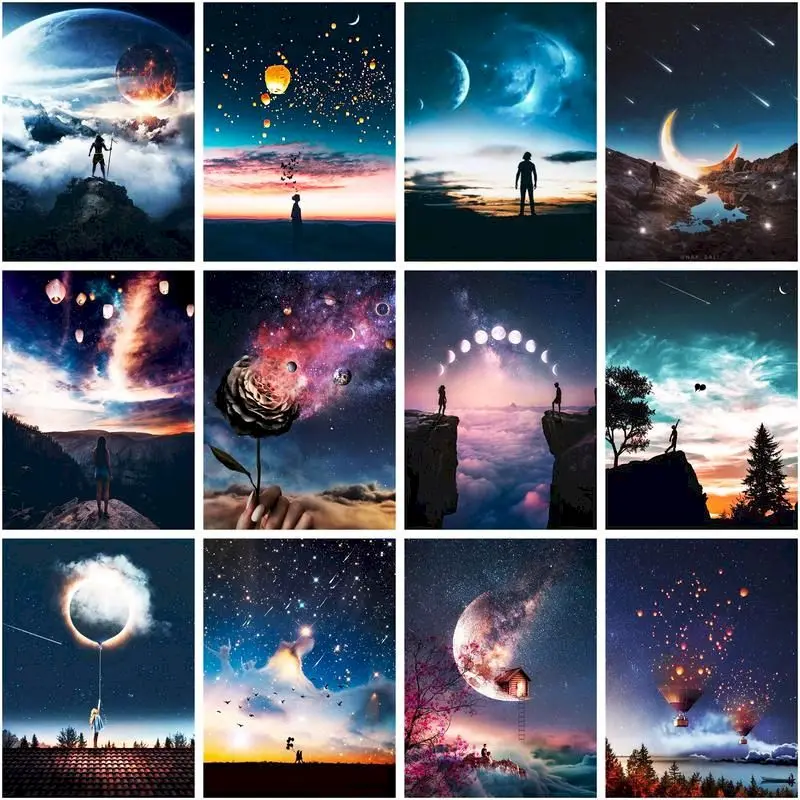 

GATYZTORY DIY Painting By Number Starry Scenery Pictures By Numbers Kits Drawing On Canvas Hand Painted Paintings Art Home Decor
