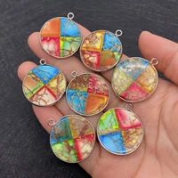 natural stone disc shape 26x30mm pendant synthetic floral bulk men and women diy making necklace earrings accessories