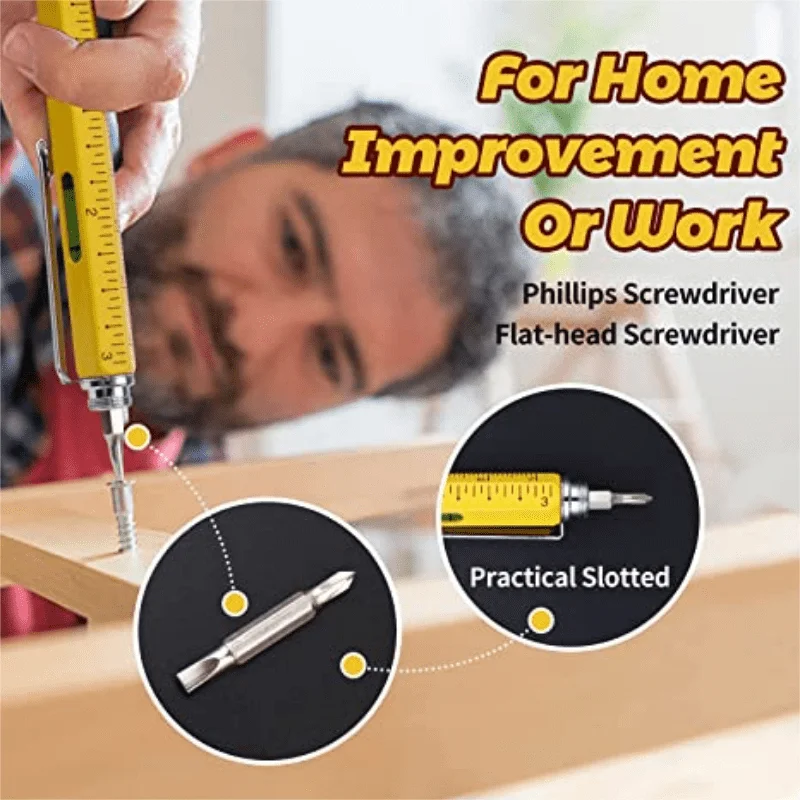 7 In1 Handheld Screwdriver Ballpoint Pen Tool Multifunction Measure Technical Ruler Screwdriver Touch Screen Stylus Spirit Level