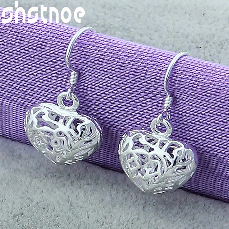 

925 Sterling Silver Heart Hollow Pattern Drop Earrings For Women Party Engagement Wedding Birthday Gift Fashion Jewelry