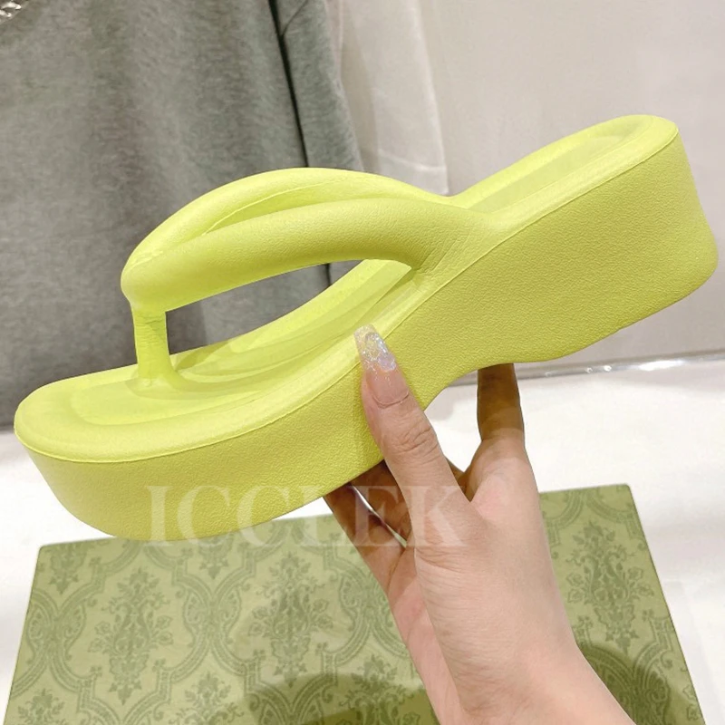 

Vacation Beach Shoes Women 2023 Summer New EVA Material Thick Bottom Female Flip Flops Clip Toe Design Platform Slippers