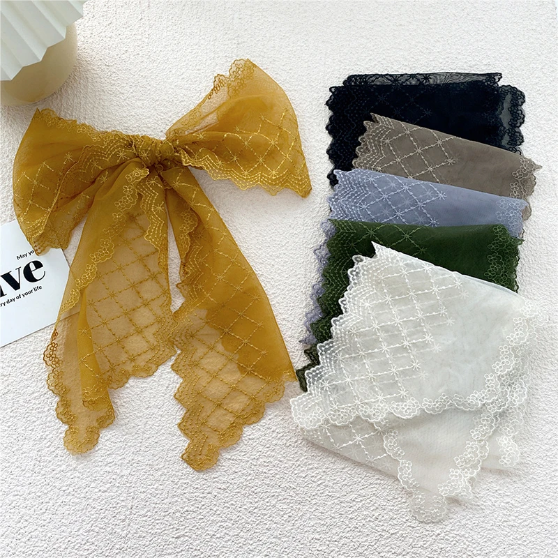 

Женский кружевной шейный платок, корейский сетчатый треугольный шарф с цветочным рисунком, весенний шарф-лента, 2022