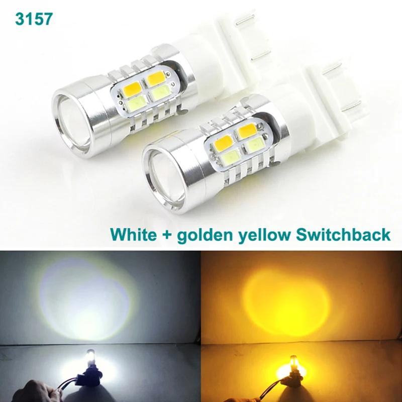 Geerge Ultra Bright 3157 Dual Color Switchback LED DRL parcheggio indicatori di direzione anteriori lampadine nessun errore accessori per auto