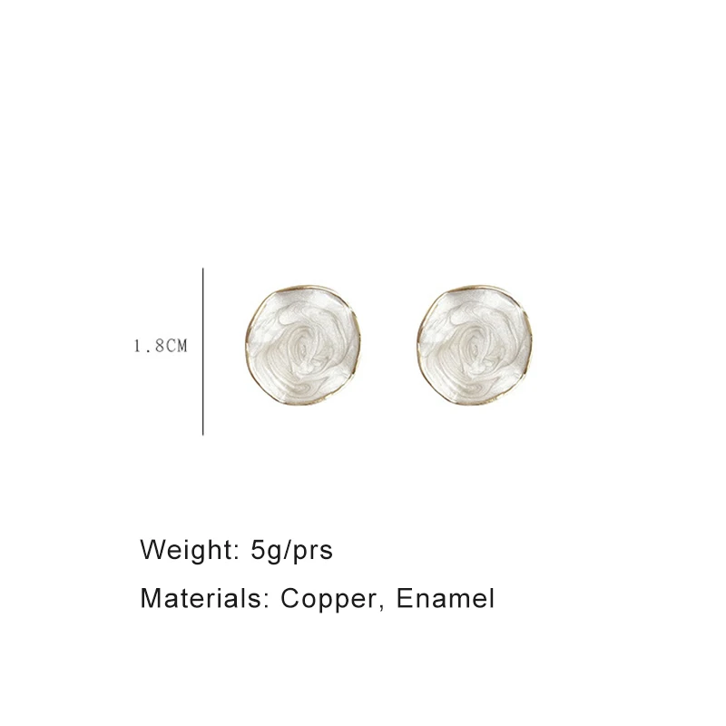 Круглые металлические эмалевые серьги-гвоздики с кремом