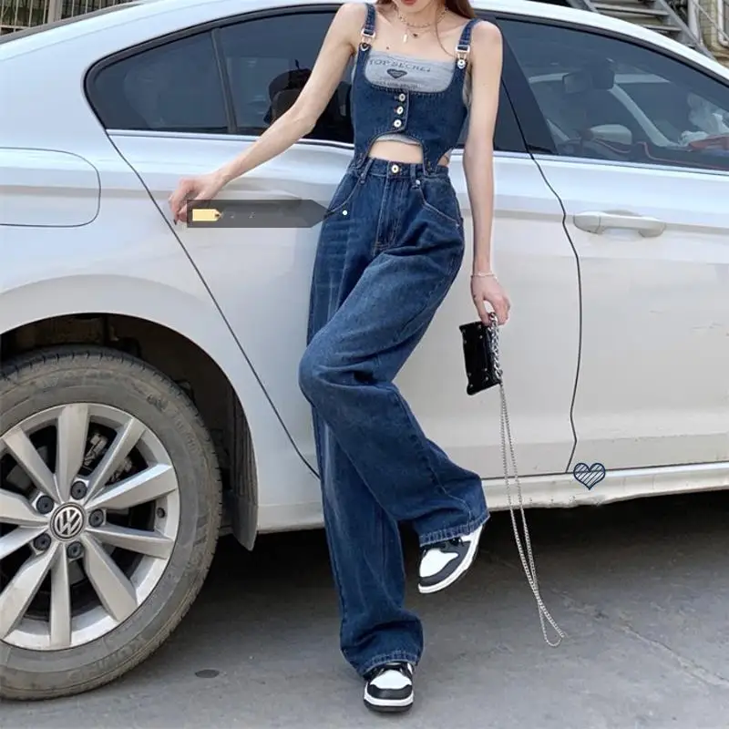 

Casual Women Solid Pockets Loose Suspender Denim Overall Female Trousers Jean Jumpsuits Ladies Overalls Jean Romper Pants G247