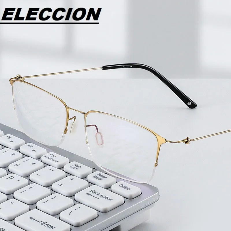 

ELECCION Titanium Alloy Half Rim Glasses Frames for Men Ultralight Screwless Design Myopia Optical Spectacles Frame Women