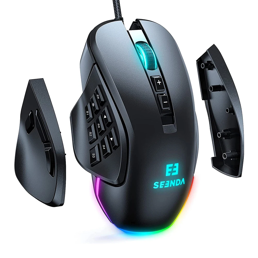 

Seenda RGB Wired Gaming Mouse Vanguard S with Interchangable Side Plate 10000 DPI Customizable Programmable Macros for Gamer