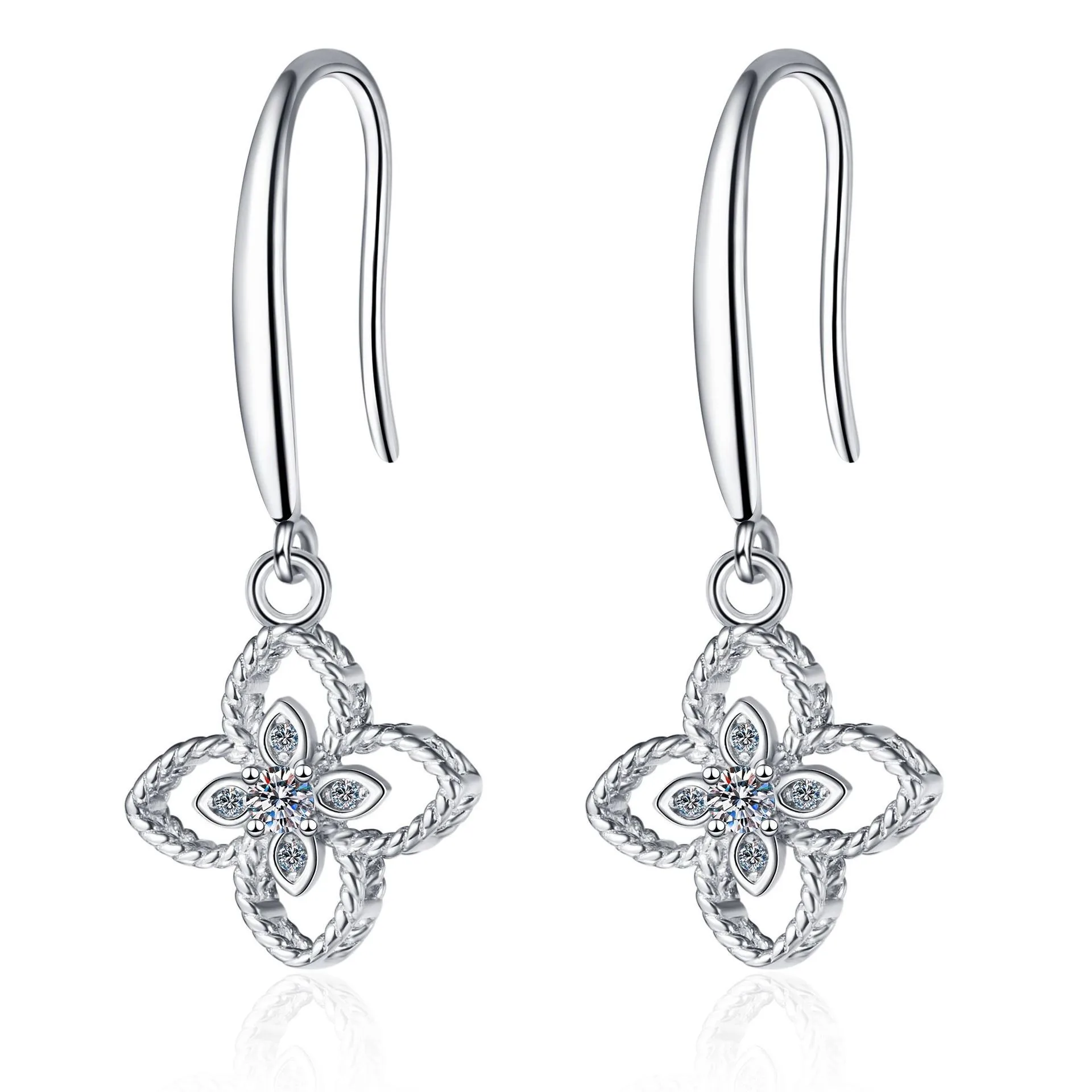 AZ172-E Lefei Fashion Trendy Luxury Moissanite Classic Hollow Clover Dangle Earring For Women Real 925 Silver Party Jewelry Gift