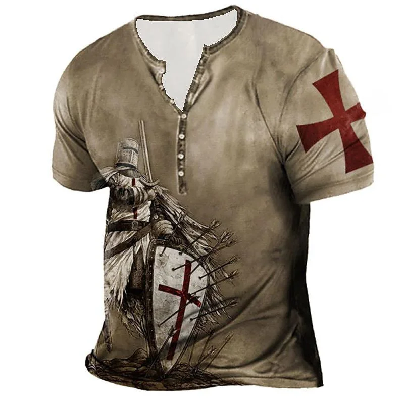 

Футболка мужская оверсайз в винтажном стиле, свитшот с короткими рукавами и 3D-принтом в виде крестовых походов, одежда на лето