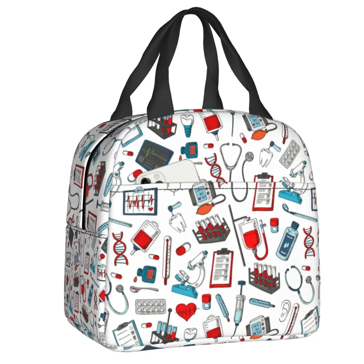 

Nurse Tools Pattern Insulated Lunch Tote Bag for Women Nursing Resuable Thermal Cooler Food Lunch Box Kids School Children