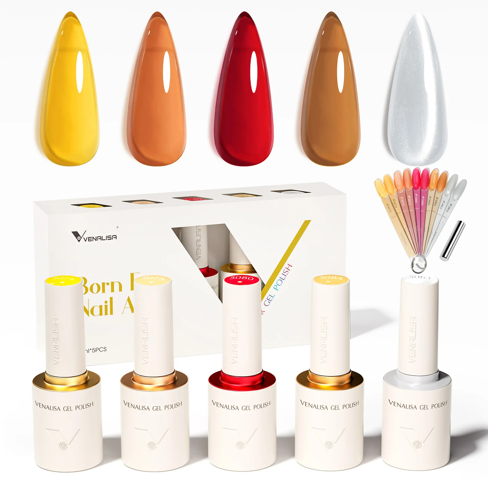 Фото С кончиками ногтей Venalisa 5-цветный набор гель-лаков TPO FREE HEMA FREE Soak Off UV LED Nail Maincure Long Wear Nail Gel Varnish Kit №4