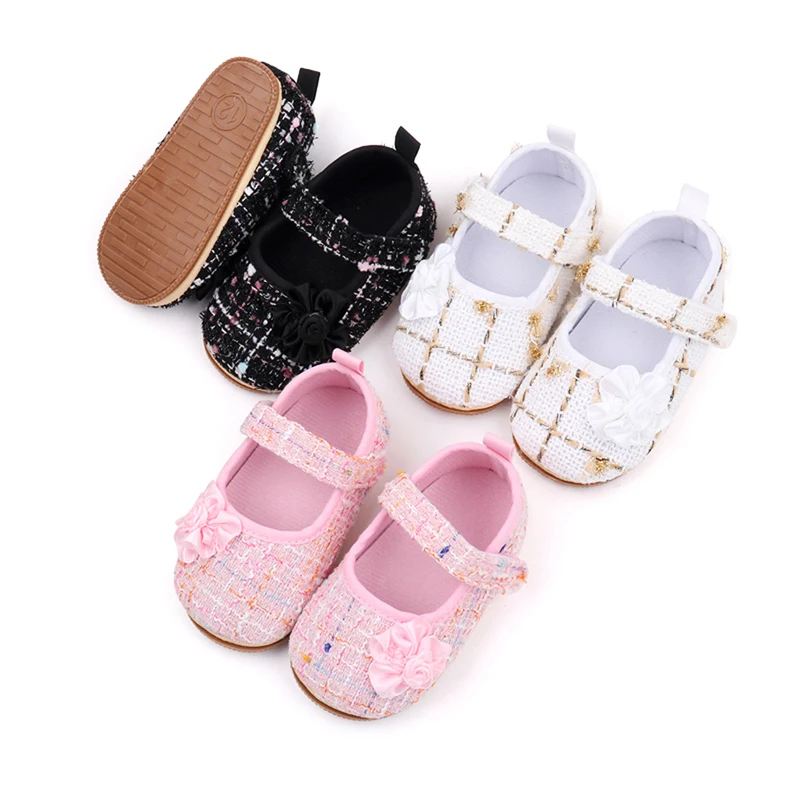 

Cute Infant Baby Girls Princess Shoes Plaid Jacquard Soft Sole Cloth Crib Shoes Sneaker Mary Jane Flats First Walkers For 0-18M