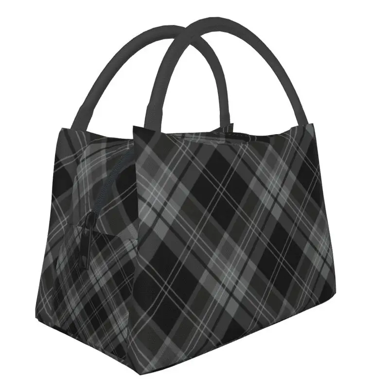 

Gray Black Plaid Check Tartan Pattern Insulated Lunch Tote Bag for Women Resuable Thermal Cooler Food Lunch Box Hospital Office