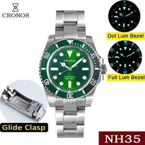 Imported Cronos Diver Luxury Watch For Men Stainless Steel Bracelet NH35 Ceramic Bezel 20bars Waterproof relo