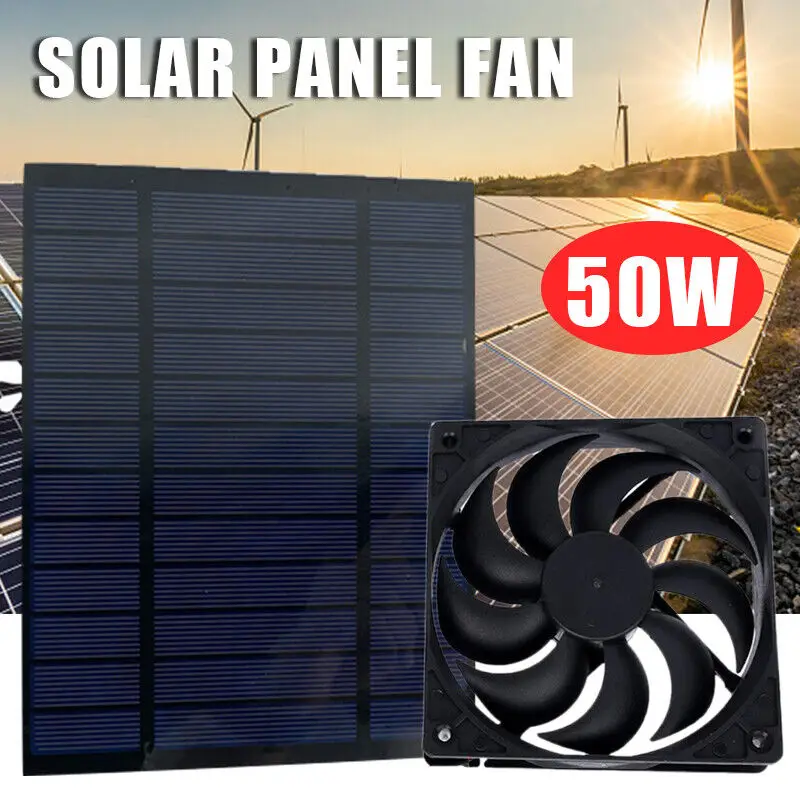 

50W 12V Solar Panel Powered Fan 6 Inch Mini Ventilator Solar Exhaust Fan For Dog Coop Greenhouse RV Car Fan Charger