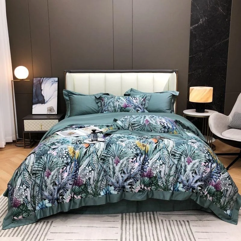 

Botanical Tropical Green Jungle Leaves Branches Duvet Cover 100%Egyptian Cotton Soft 4Pcs Bedding set Bed sheet 2Pillowcases