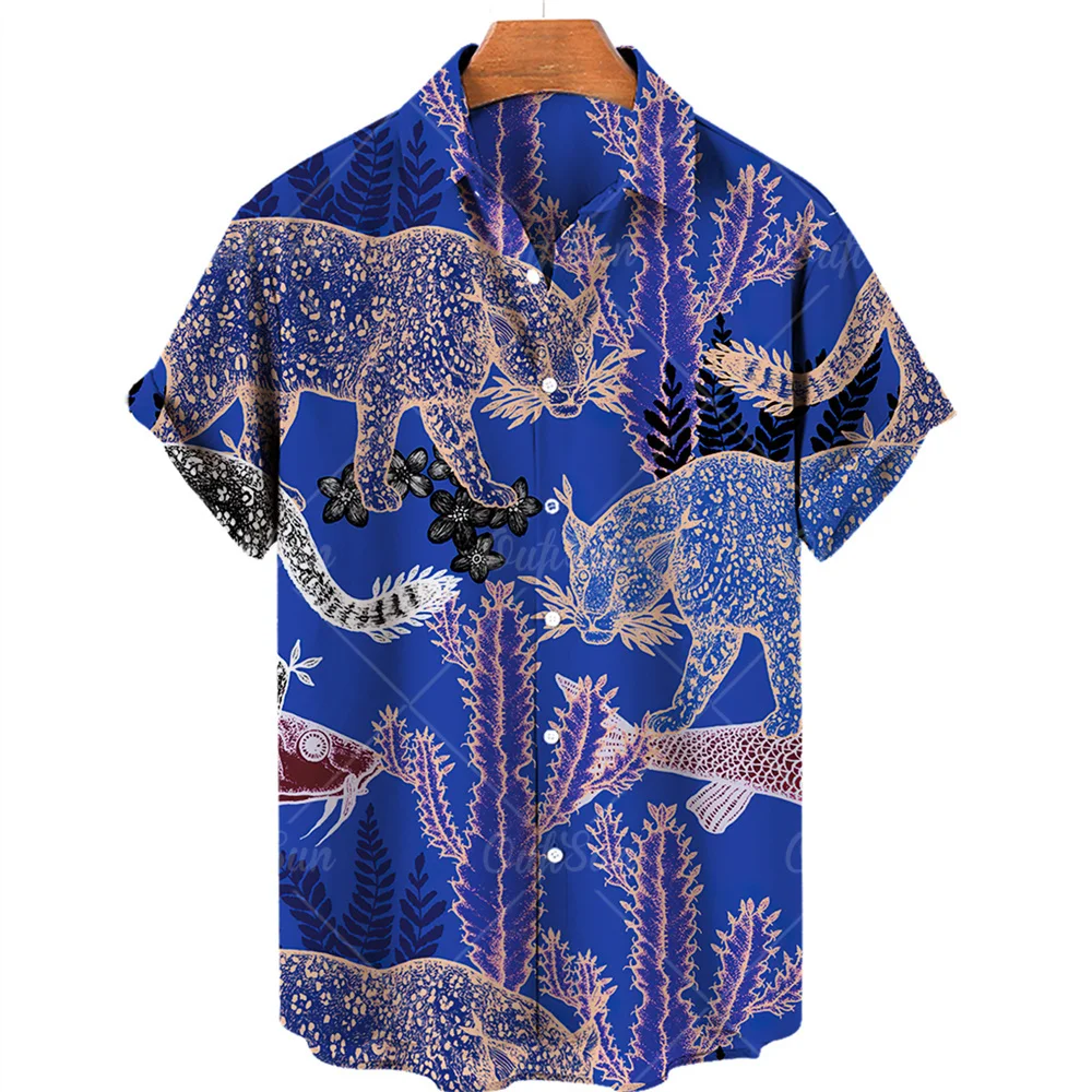 Men's Shirt Animal Printing Fashionno Fashion Beach Street Lapel Buttons Tops Oversized Streetwear Clothing Men Hawaiian Shirt