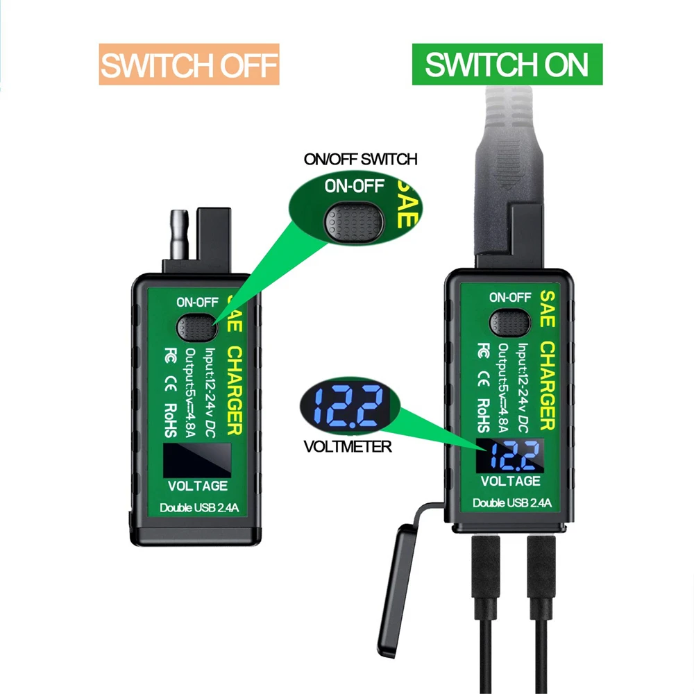 

Charger SAE To USB Adapter 12-24V 3.1A/4.8A 75 X 30 X 20 Mm Motorcycle