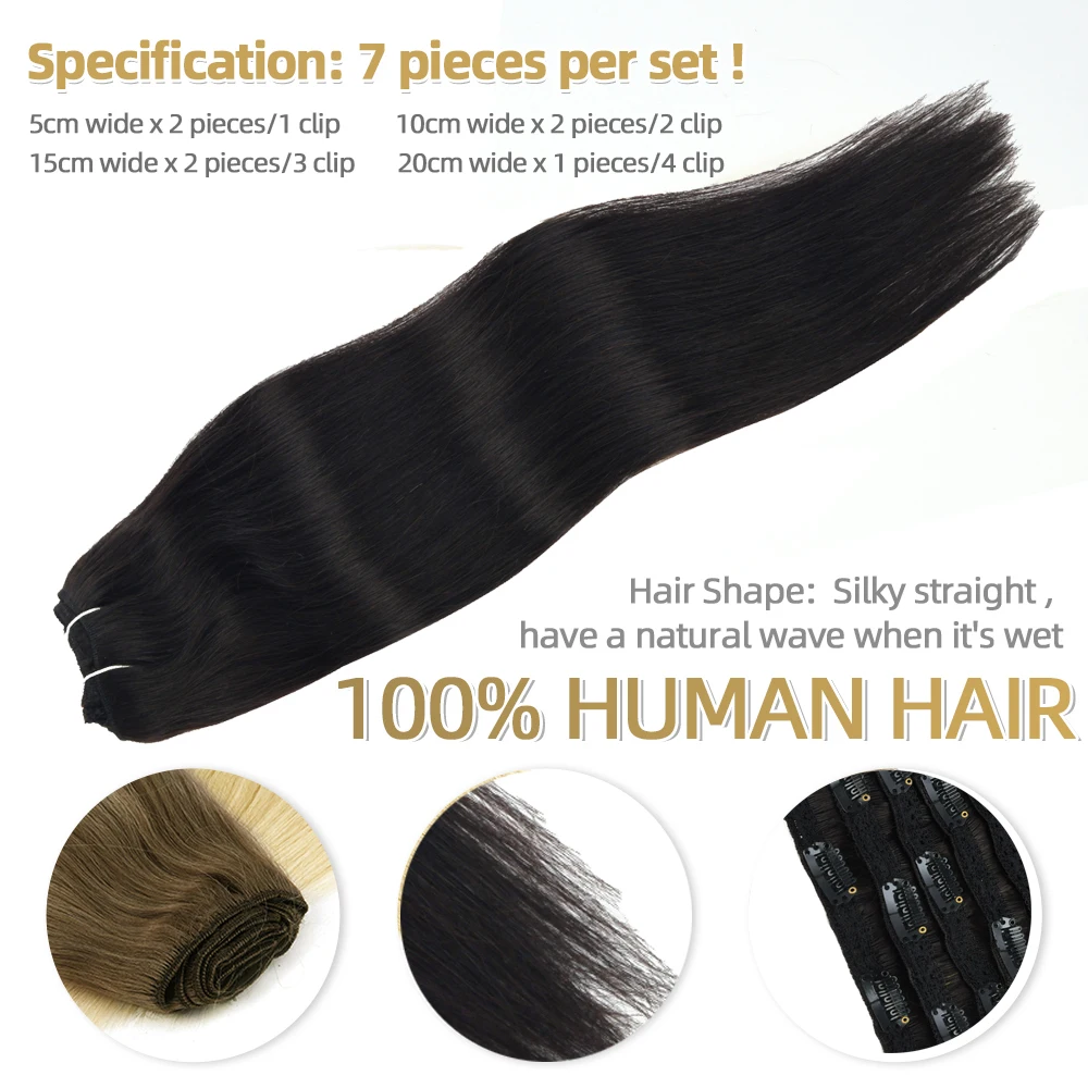 ZURIA Lace Clip In Hair Extensions 8/12/16/20/24inch 100% Machine Remy Natural Full Head Human Straight Short Hair Wigs