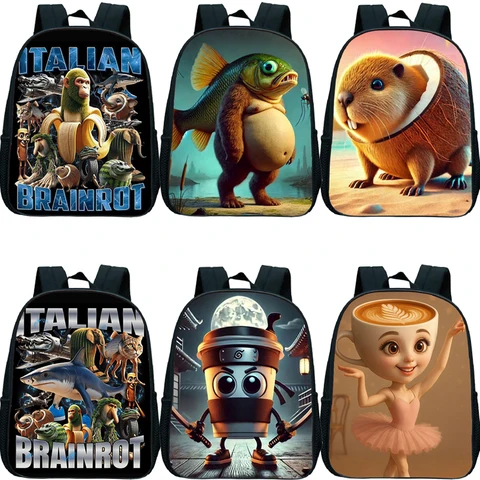 Итальянский рюкзак с мозгом для маленьких мальчиков, сумка для детского сада, школьные сумки с героями мультфильмов «Капучино Саассино», школьные сумки для мальчиков и девочек, сумка для книг с животными, подарок