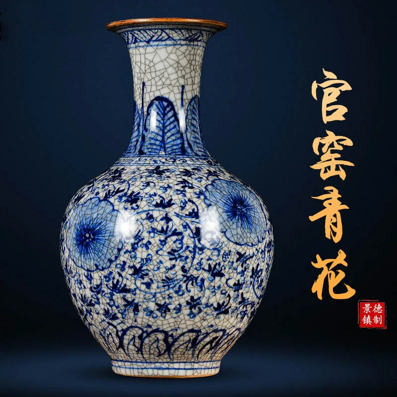 

Jingdezhen Blue and White Porcelain Vases Handmade Ceramic Ornaments Living Room Entrance Home Decoration Crafts Porcelain Vases